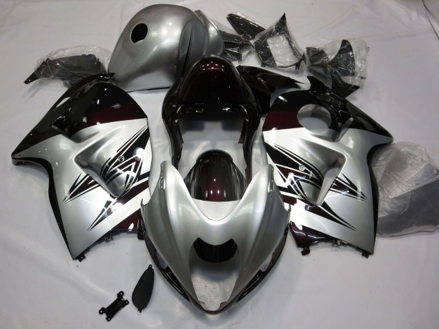 1997-2007 Silver and Dark Red Suzuki GSXR 1300 Fairings for Sale 1997-2007 Silver and Dark Red Suzuki GSXR 1300 Fairings for Sale