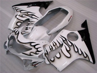1999-2000 White and Black Flames Honda CBR600 F4 Fairings for Sale