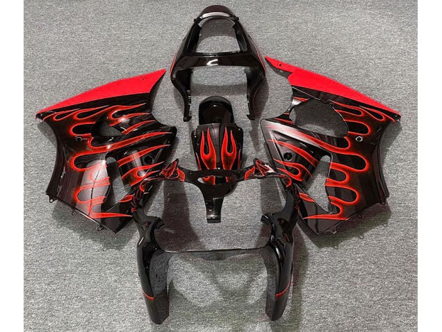 2000-2002 Gloss Black & Red Flame Kawasaki ZX6R Fairings for Sale 2000-2002 Gloss Black & Red Flame Kawasaki ZX6R Fairings for Sale
