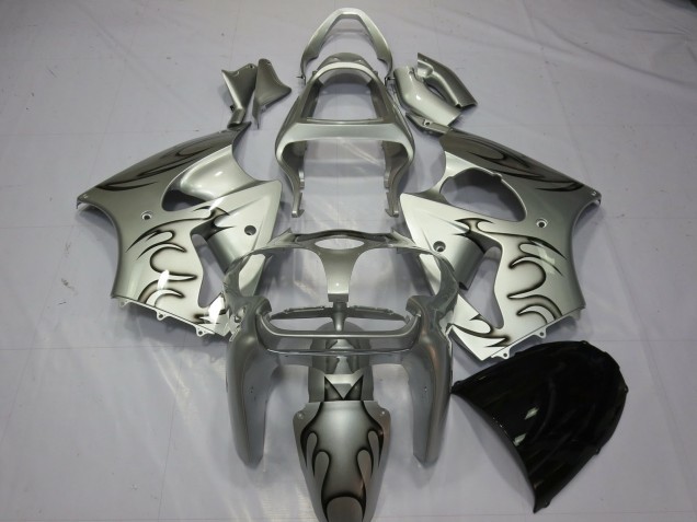 2000-2002 Silver Flame Kawasaki ZX6R Fairings for Sale 2000-2002 Silver Flame Kawasaki ZX6R Fairings for Sale