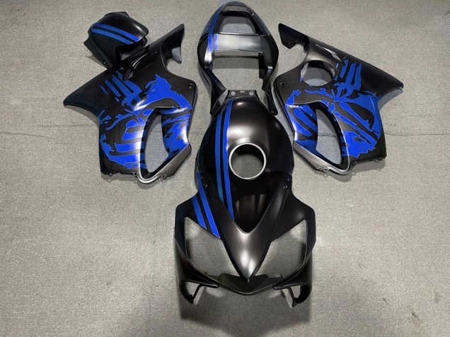 2001-2003 Matte Black & Blue Skull Honda CBR600 F4i Fairings for Sale 2001-2003 Matte Black & Blue Skull Honda CBR600 F4i Fairings for Sale