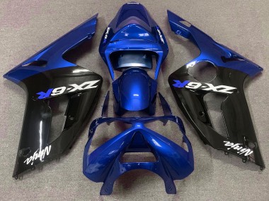2003-2004 Gloss Blue and Black Kawasaki ZX6R Fairings for Sale