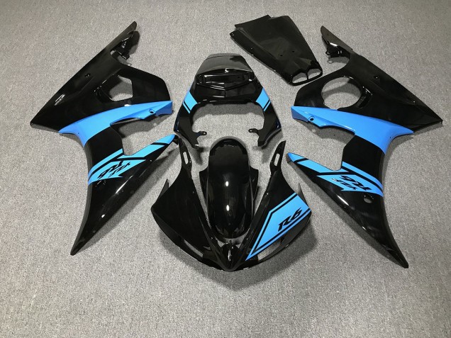 2003-2005 Gloss Black and Light Blue Yamaha R6 Fairings for Sale 2003-2005 Gloss Black and Light Blue Yamaha R6 Fairings for Sale