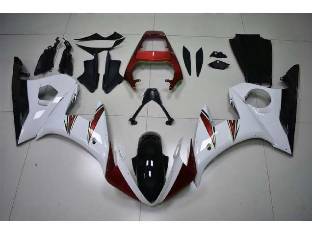 2003-2005 Gloss White & Red Accents Yamaha R6 Fairings for Sale 2003-2005 Gloss White & Red Accents Yamaha R6 Fairings for Sale