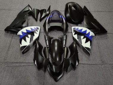 2004-2005 Matte Black and Dark Blue Shark Kawasaki ZX10R Fairings for Sale