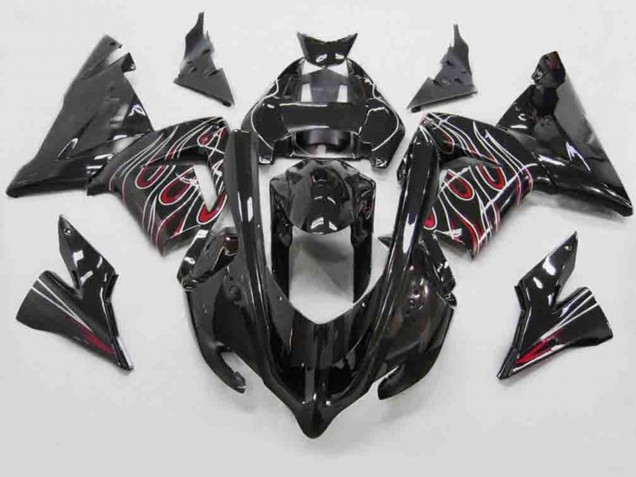 2004-2005 Red Black Flame Kawasaki ZX10R Fairings for Sale 2004-2005 Red Black Flame Kawasaki ZX10R Fairings for Sale