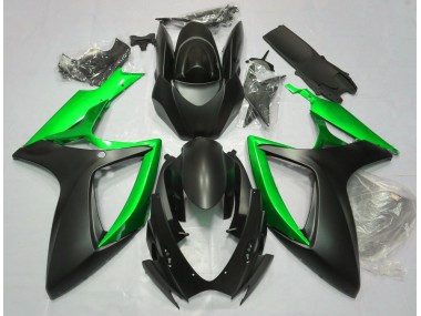2006-2007 Matte Black & Green Suzuki GSXR 600-750 Fairings for Sale
