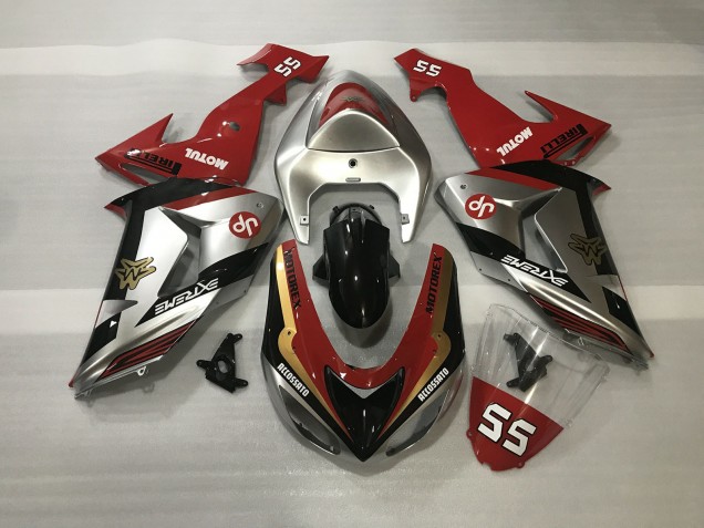 2006-2007 Shiny Silver & Red Kawasaki ZX10R Fairings for Sale