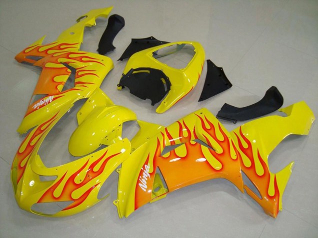 2006-2007 Yellow Orange Flame Kawasaki ZX10R Fairings for Sale 2006-2007 Yellow Orange Flame Kawasaki ZX10R Fairings for Sale