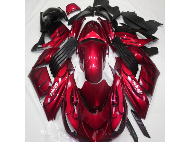 2006-2011 Gloss Red & Flame Kawasaki ZX14R Fairings for Sale 2006-2011 Gloss Red & Flame Kawasaki ZX14R Fairings for Sale