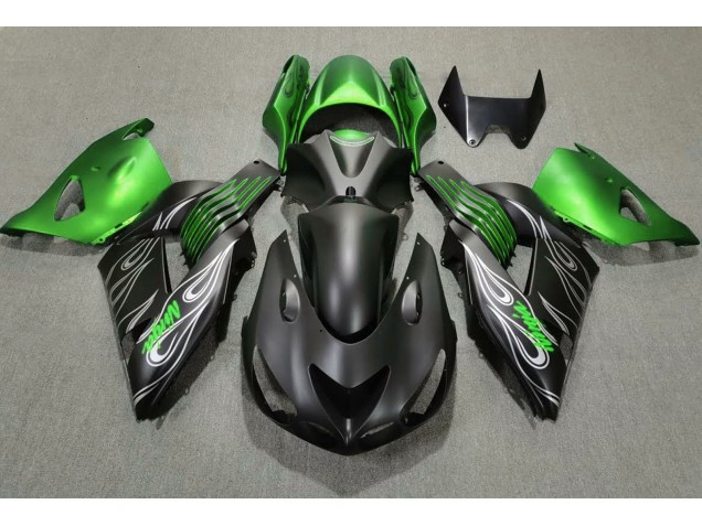 2006-2011 Matte Black and Green Kawasaki ZX14R Fairings for Sale 2006-2011 Matte Black and Green Kawasaki ZX14R Fairings for Sale