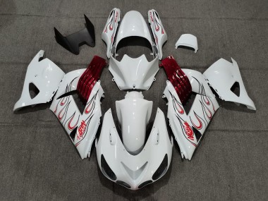 2006-2011 White Red Flame Kawasaki ZX14R Fairings for Sale