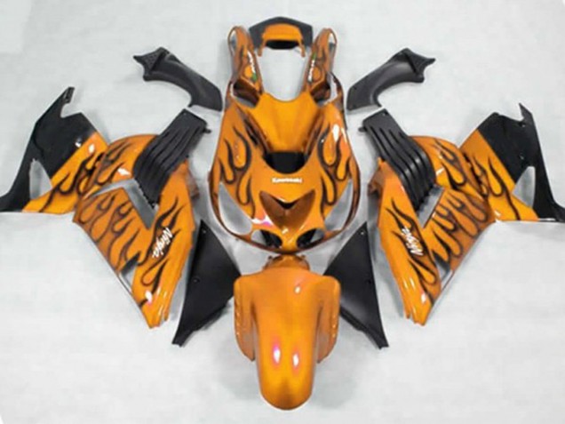 2006-2011 Yellow Black Flame Kawasaki ZX14R Fairings for Sale 2006-2011 Yellow Black Flame Kawasaki ZX14R Fairings for Sale