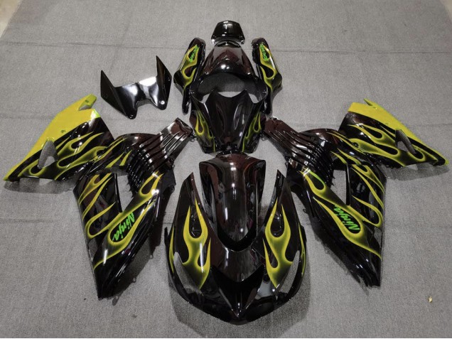 2006-2011 Yellow Flame Kawasaki ZX14R Fairings for Sale 2006-2011 Yellow Flame Kawasaki ZX14R Fairings for Sale