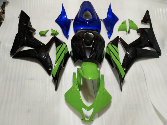 2007-2008 Gloss Black & Green and Blue Accents Honda CBR600RR Fairings for Sale 2007-2008 Gloss Black & Green and Blue Accents Honda CBR600RR Fairings for Sale