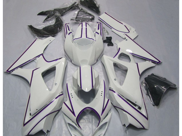 2007-2008 Gloss White Purple Pin Stripe Suzuki GSXR 1000 Fairings for Sale 2007-2008 Gloss White Purple Pin Stripe Suzuki GSXR 1000 Fairings for Sale