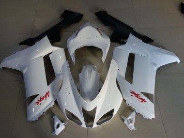 2007-2008 Gloss White & Red Logos Kawasaki ZX6R Fairings for Sale