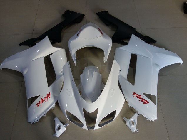 2007-2008 Gloss White & Red Logos Kawasaki ZX6R Fairings for Sale 2007-2008 Gloss White & Red Logos Kawasaki ZX6R Fairings for Sale