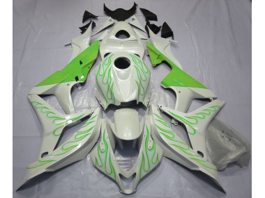 2007-2008 Lime Green Flame on White Honda CBR600RR Fairings for Sale