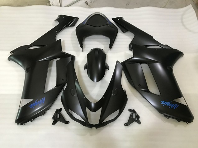 2007-2008 Matte Black & Blue logo Kawasaki ZX6R Fairings for Sale 2007-2008 Matte Black & Blue logo Kawasaki ZX6R Fairings for Sale