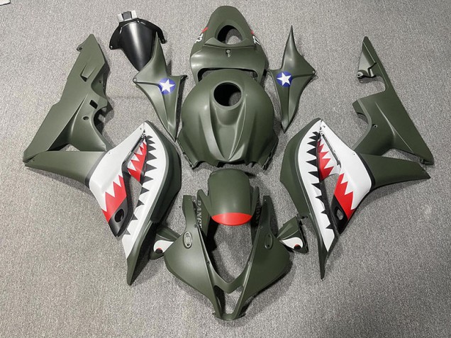 2007-2008 Matte Green & Red Shark Honda CBR600RR Fairings for Sale 2007-2008 Matte Green & Red Shark Honda CBR600RR Fairings for Sale