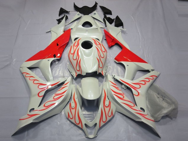 2007-2008 Red Flame on White Honda CBR600RR Fairings for Sale 2007-2008 Red Flame on White Honda CBR600RR Fairings for Sale