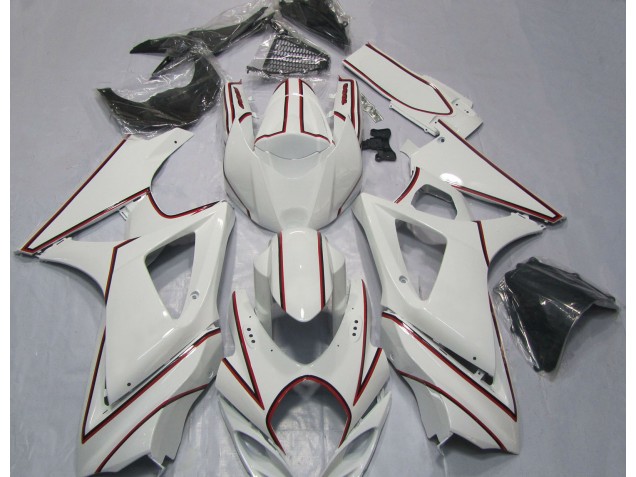 2007-2008 White with Red Pin Stripe Suzuki GSXR 1000 Fairings for Sale 2007-2008 White with Red Pin Stripe Suzuki GSXR 1000 Fairings for Sale