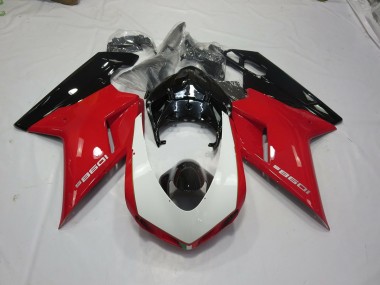 2007-2012 Black Red and White Ducati 848 1098 1198 Fairings for Sale