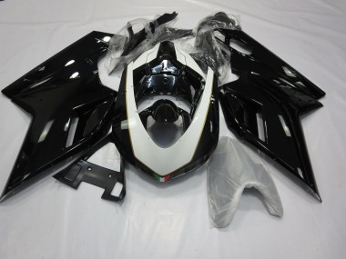 2007-2012 Gloss Black and White Ducati 848 1098 1198 Fairings for Sale