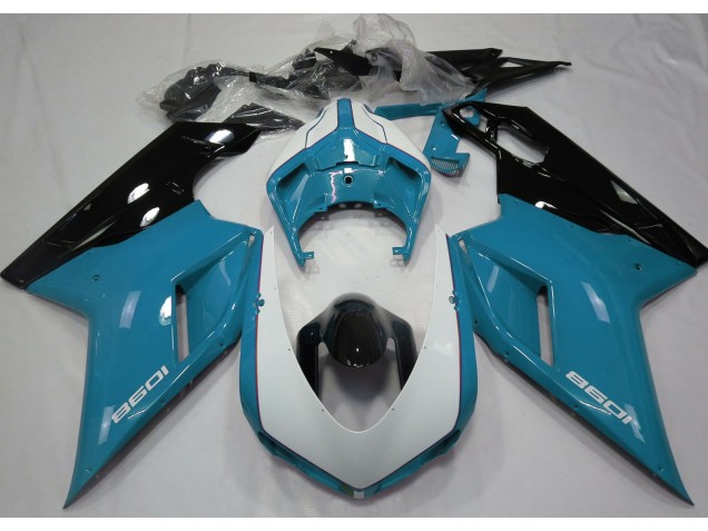 2007-2012 Gloss Light Blue & White Ducati 848 1098 1198 Fairings for Sale 2007-2012 Gloss Light Blue & White Ducati 848 1098 1198 Fairings for Sale