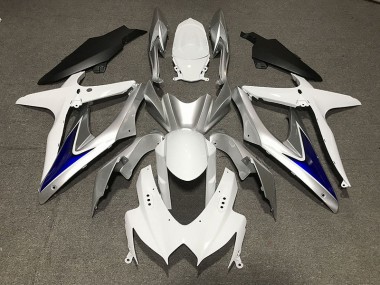 2008-2010 Gloss White With Silver and blue Matte Black Lower Suzuki GSXR 600-750 Fairings for Sale