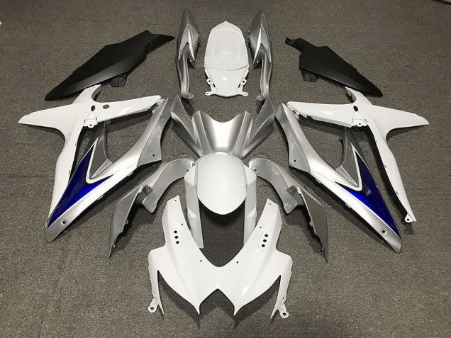 2008-2010 Gloss White With Silver and blue Matte Black Lower Suzuki GSXR 600-750 Fairings for Sale 2008-2010 Gloss White With Silver and blue Matte Black Lower Suzuki GSXR 600-750 Fairings for Sale