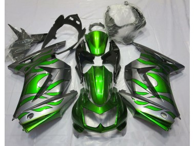 2008-2013 Green and Silver Flame Kawasaki Ninja 250 Fairings for Sale