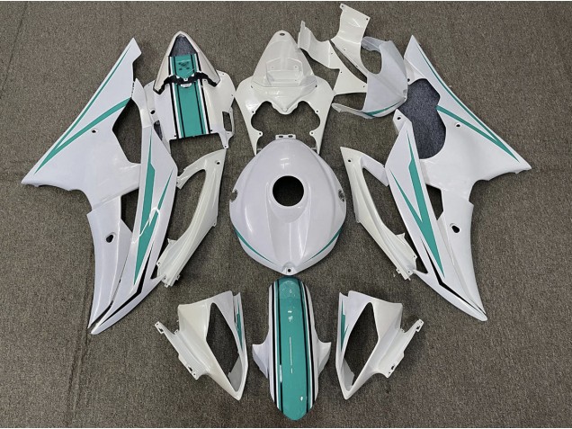 2008-2016 Gloss White and Teal Yamaha R6 Fairings for Sale 2008-2016 Gloss White and Teal Yamaha R6 Fairings for Sale