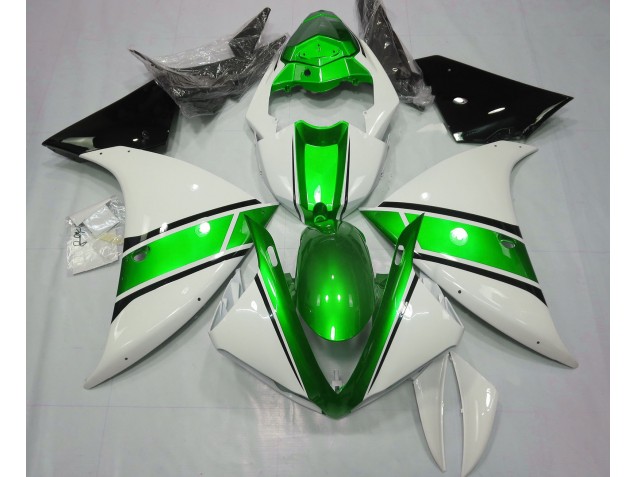 2009-2012 Gloss White and Metallic Green Yamaha R1 Fairings for Sale 2009-2012 Gloss White and Metallic Green Yamaha R1 Fairings for Sale