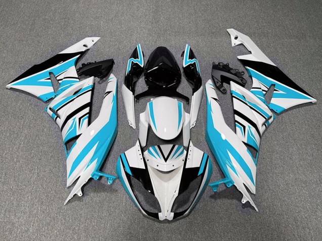 2009-2012 Light Blue White and Black Zag Kawasaki ZX6R Fairings for Sale 2009-2012 Light Blue White and Black Zag Kawasaki ZX6R Fairings for Sale