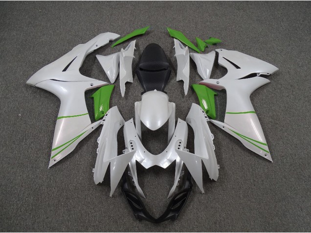 2011-2020 Pearl White and Green Suzuki GSXR 600-750 Fairings for Sale 2011-2020 Pearl White and Green Suzuki GSXR 600-750 Fairings for Sale