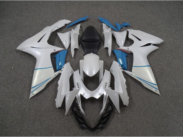 2011-2020 Pearl White and Light Blue Suzuki GSXR 600-750 Fairings for Sale 2011-2020 Pearl White and Light Blue Suzuki GSXR 600-750 Fairings for Sale
